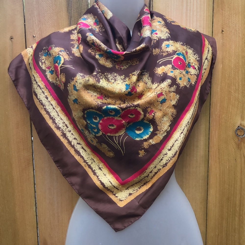 The Specialty House Floral Square Silk Scarf Gorgeous Hand rolled